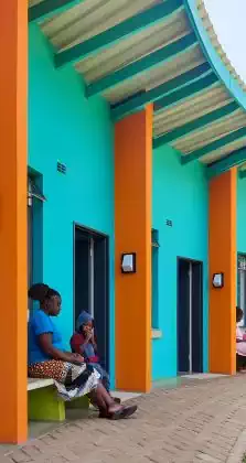 Brightly coloured canteen and administration block in Rainbow childrens home